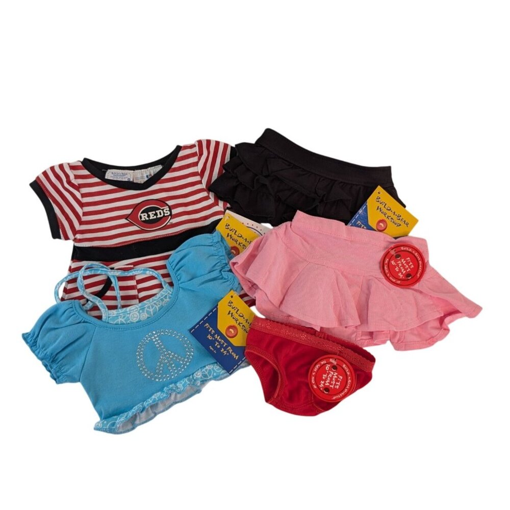 Build A Bear‎ Clothes Cincinnati Reds Dress Peace Shirt Skirts Panties 5 Pc NWT